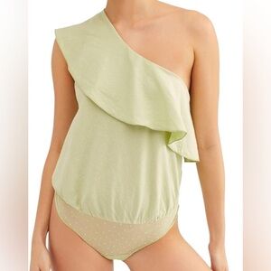 Free People Light Green Ruffled Bodysuit
